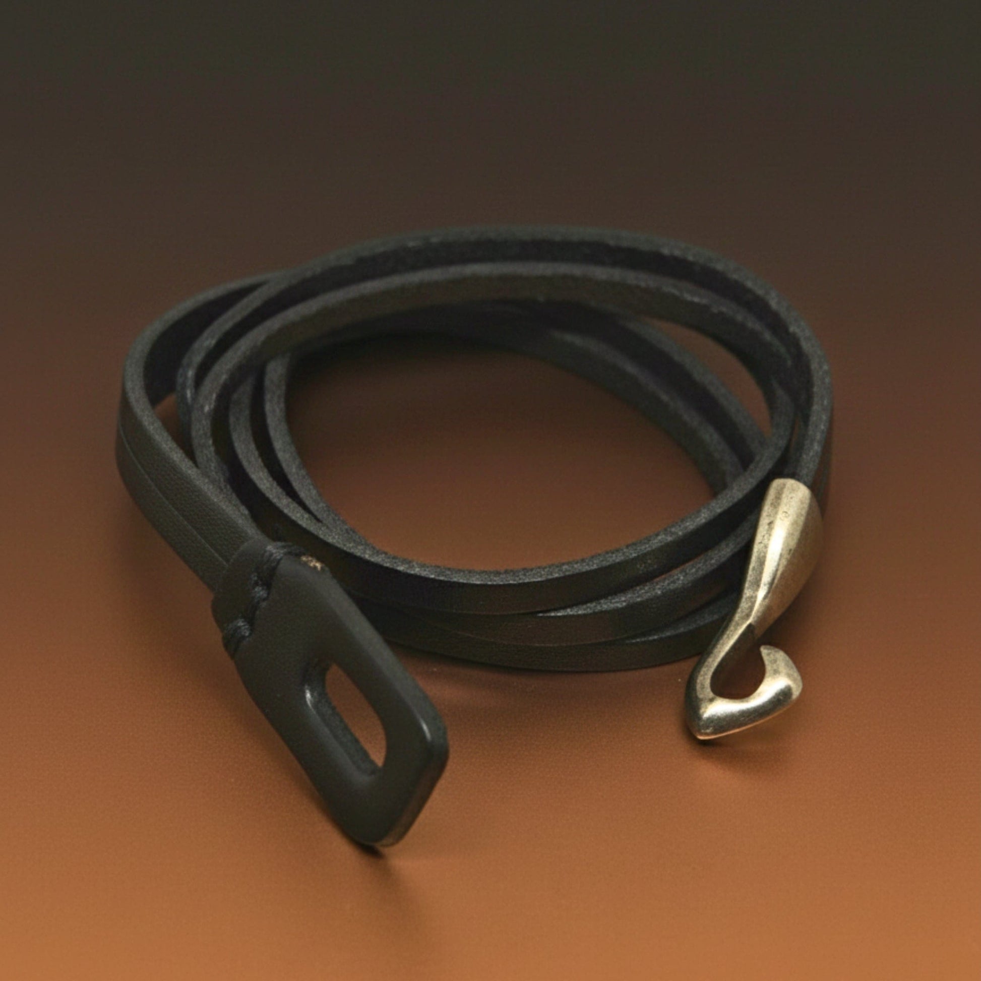 THE MEN THING Leather Bracelet NOIR ANCHOR WRAP - 9mm Black Genuine Leather Adjustable Bracelet for Men & Boys (22 inch)