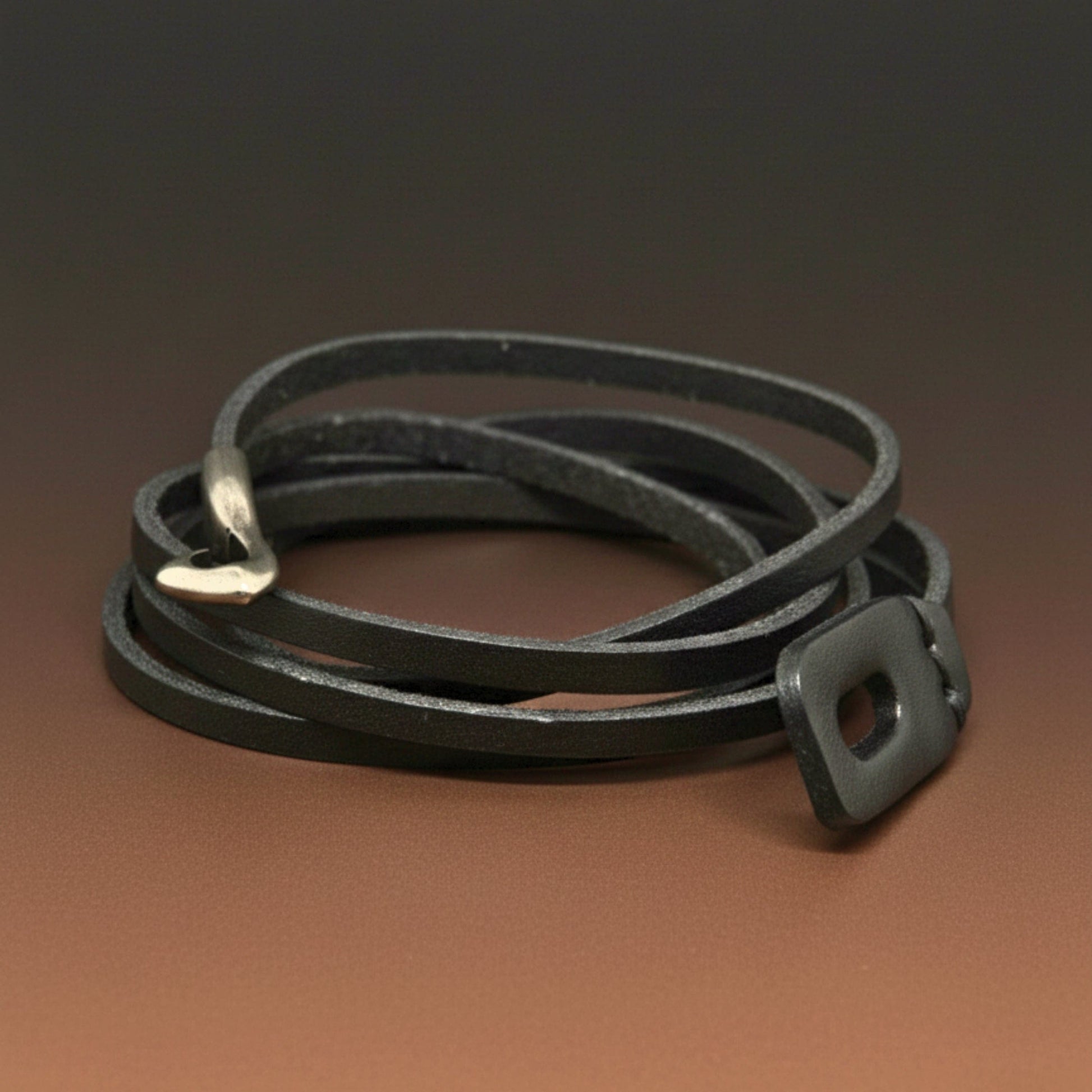 THE MEN THING Leather Bracelet NOIR ANCHOR WRAP - 9mm Black Genuine Leather Adjustable Bracelet for Men & Boys (22 inch)