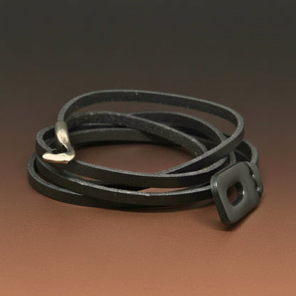 THE MEN THING Leather Bracelet NOIR ANCHOR WRAP - 9mm Black Genuine Leather Adjustable Bracelet for Men & Boys (22 inch)