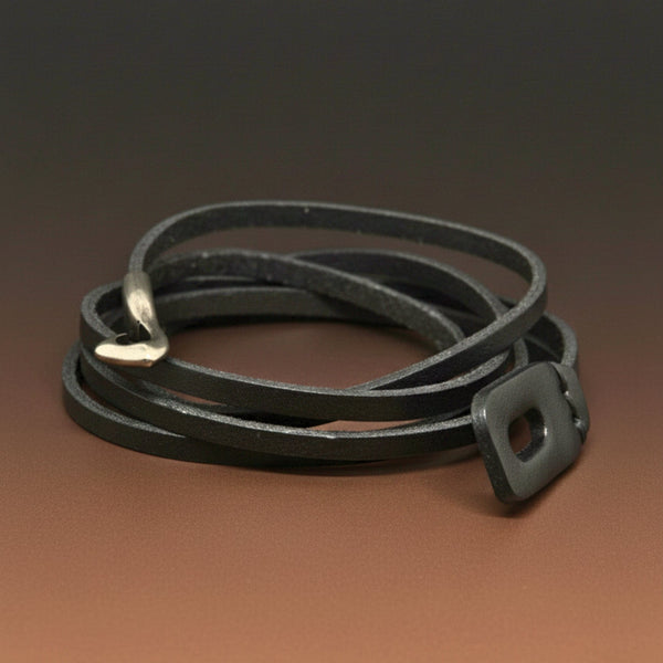 NOIR ANCHOR WRAP - 9mm Black Genuine Leather Adjustable Bracelet for Men & Boys (22 inch)