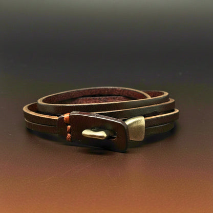 THE MEN THING Leather Bracelet NOIR ANCHOR WRAP - 9mm Dark Brown Genuine Leather Adjustable Bracelet for Men & Boys (23 inch)