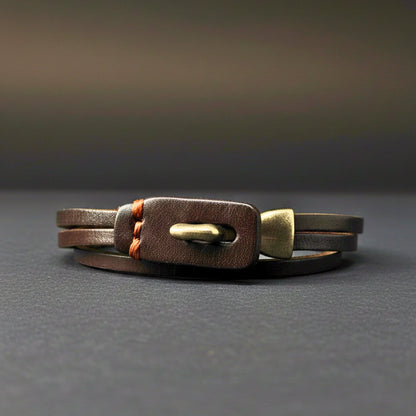 THE MEN THING Leather Bracelet NOIR ANCHOR WRAP - 9mm Dark Brown Genuine Leather Adjustable Bracelet for Men & Boys (23 inch)