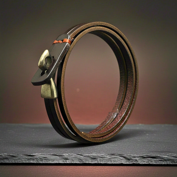 NOIR ANCHOR WRAP - 9mm Dark Brown Genuine Leather Adjustable Bracelet for Men & Boys (23 inch)
