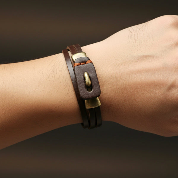 NOIR ANCHOR WRAP - 9mm Dark Brown Genuine Leather Adjustable Bracelet for Men & Boys (23 inch)