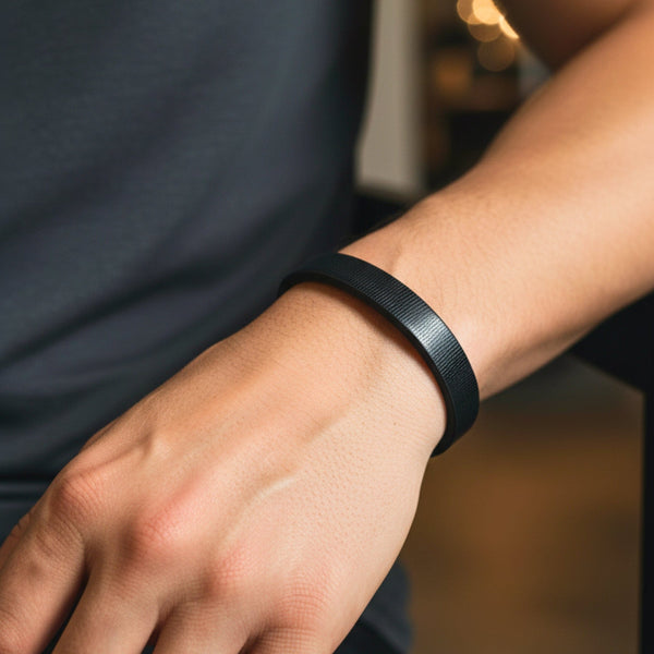 NOIR STRAND - 10mm Genuine Leather Bracelet with Stainless Steel Magnetic Buckle for Men & Boys (8 inch)