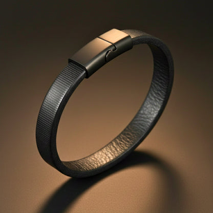 THE MEN THING Leather Bracelet NOIR STRAND - 10mm Genuine Leather Bracelet with Stainless Steel Magnetic Buckle for Men & Boys (8 inch)