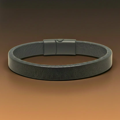 THE MEN THING Leather Bracelet NOIR STRAND - 10mm Genuine Leather Bracelet with Stainless Steel Magnetic Buckle for Men & Boys (8 inch)