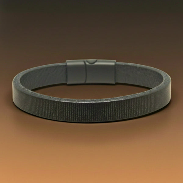 NOIR STRAND - 10mm Genuine Leather Bracelet with Stainless Steel Magnetic Buckle for Men & Boys (8 inch)