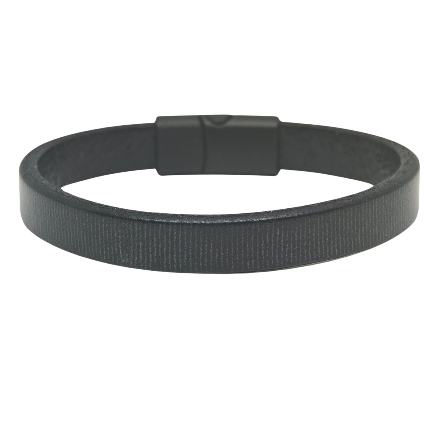 THE MEN THING Leather Bracelet NOIR STRAND - 10mm Genuine Leather Bracelet with Stainless Steel Magnetic Buckle for Men & Boys (8 inch)
