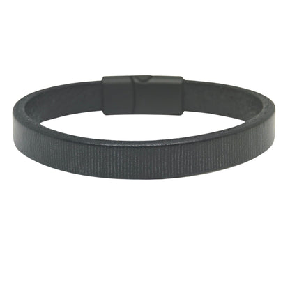 THE MEN THING Leather Bracelet NOIR STRAND - 10mm Genuine Leather Bracelet with Stainless Steel Magnetic Buckle for Men & Boys (8 inch)