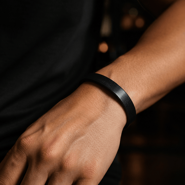 NOIR STRAND - 10mm Genuine Leather Bracelet with Stainless Steel Magnetic Buckle for Men & Boys (8 inch)