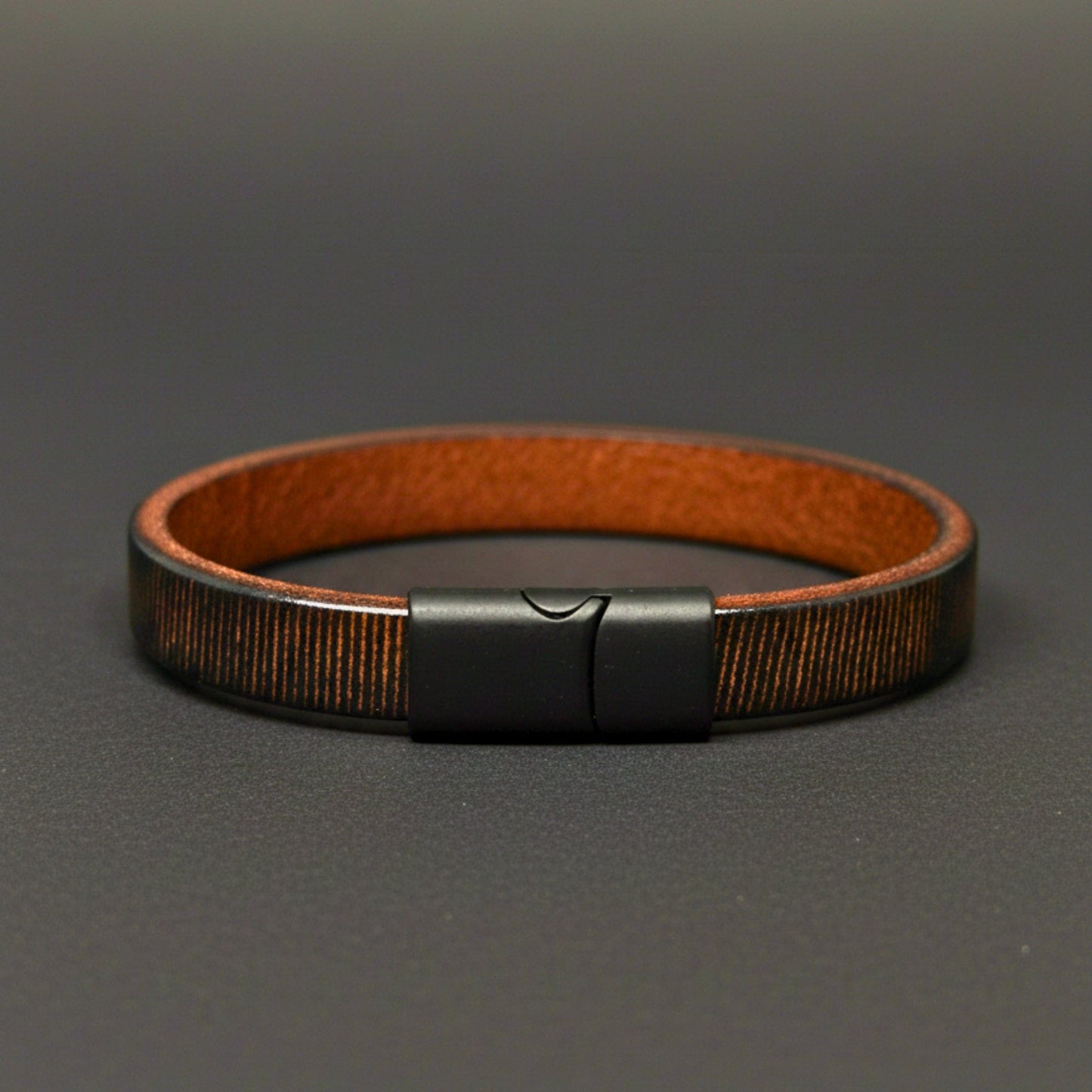 THE MEN THING Leather Bracelet NOIR STRAND - Dark Brown 10mm Genuine Leather Bracelet with Stainless Steel Magnetic Buckle for Men & Boys (8 inch)