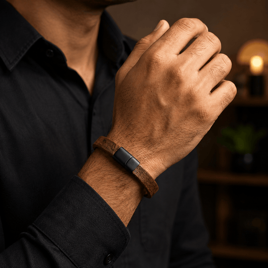 THE MEN THING Leather Bracelet NOIR STRAND - Dark Brown 10mm Genuine Leather Bracelet with Stainless Steel Magnetic Buckle for Men & Boys (8 inch)