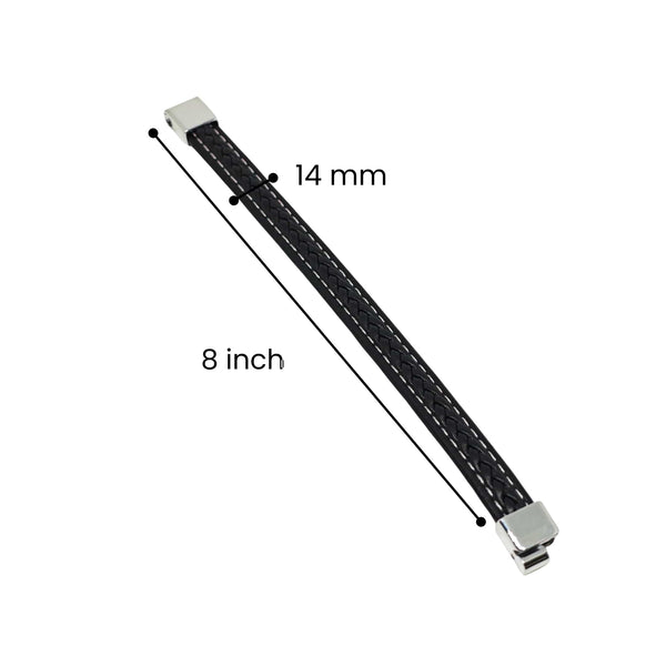NOIRBOUND - Black 14mm Genuine Leather Bracelet with Stainless Steel Magnetic Buckle for Men & Boys (8 inch)