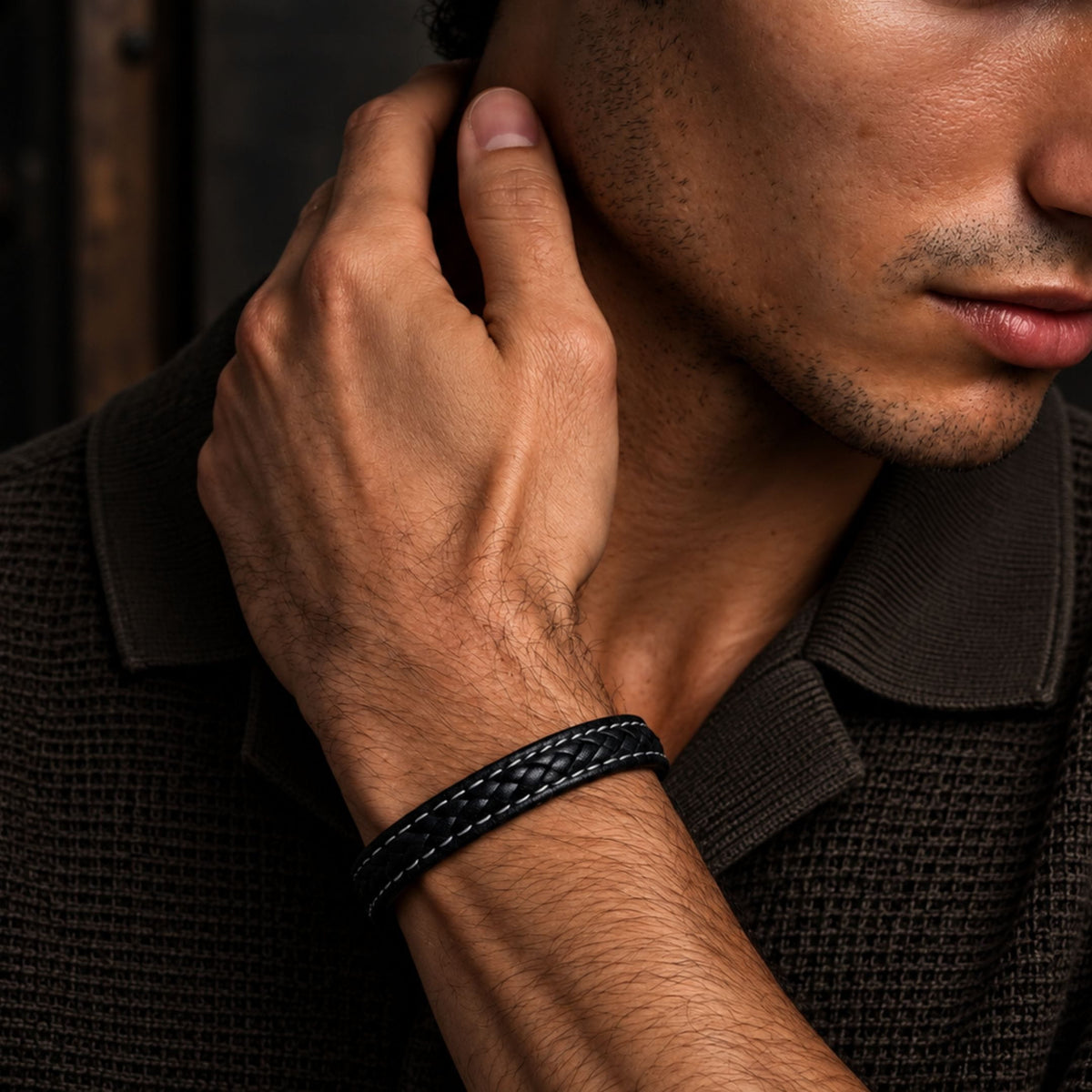 THE MEN THING Leather Bracelet NOIRBOUND - Black 14mm Genuine Leather Bracelet with Stainless Steel Magnetic Buckle for Men & Boys (8 inch)