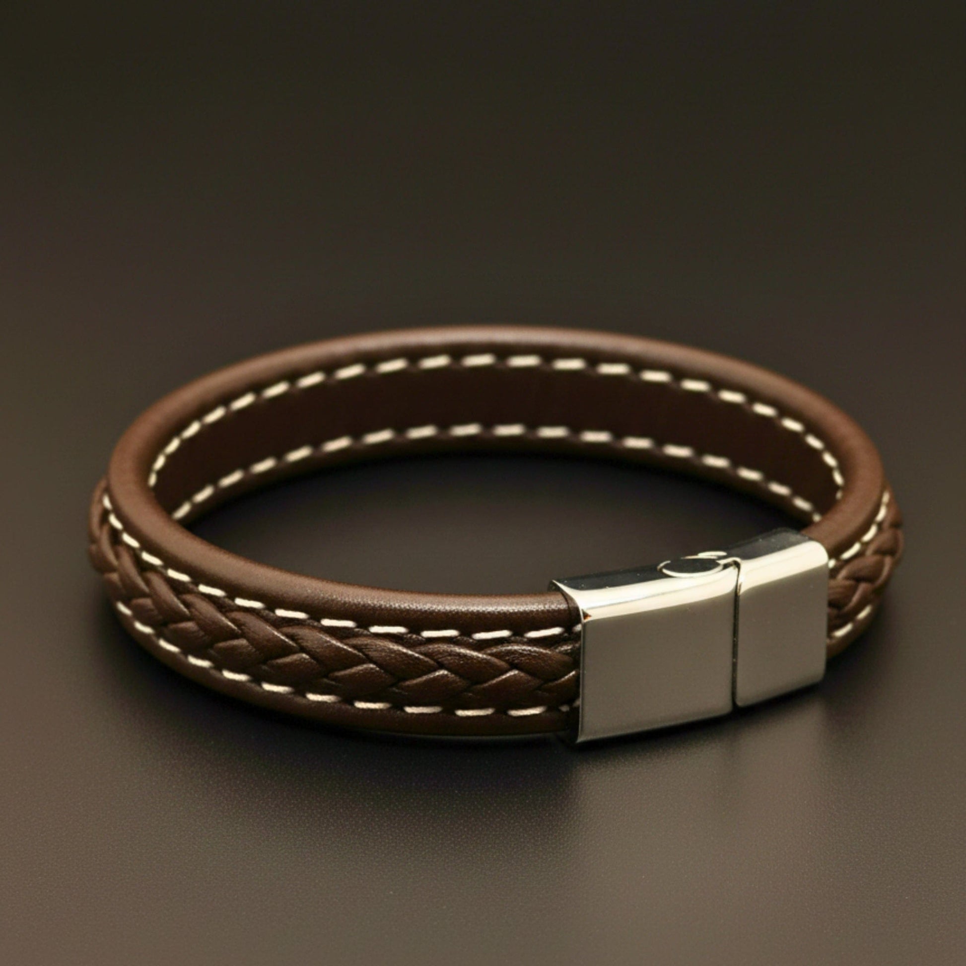 THE MEN THING Leather Bracelet NOIRBOUND - Brown 14mm Genuine Leather Bracelet with Stainless Steel Magnetic Buckle for Men & Boys (8 inch)