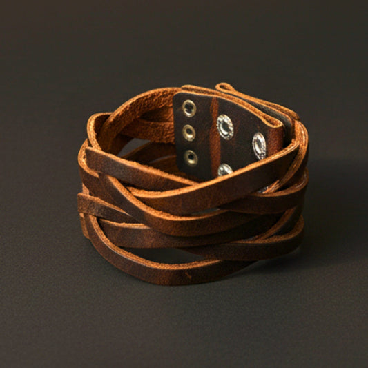 THE MEN THING Leather Bracelet NOMAD WEAVE - 40mm Brown Genuine Leather Adjustable Bracelet for Men & Boys (9.5 inch)
