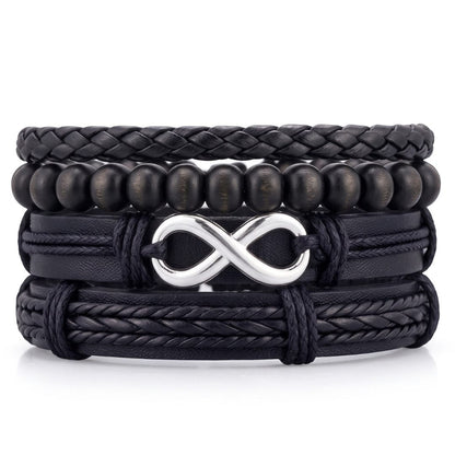THE MEN THING Leather Bracelet OBSIDIAN INFINITY - 4 Pcs Genuine Braided Leather Adjustable Bracelets for Men & Boys