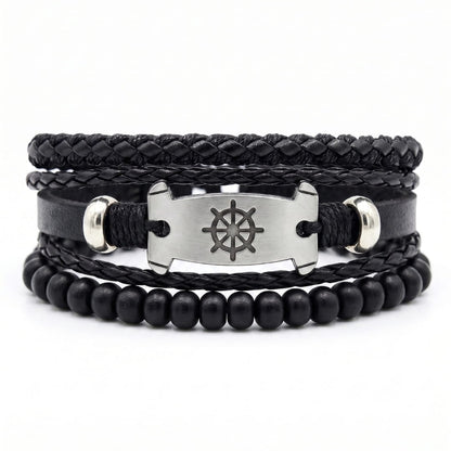 THE MEN THING Leather Bracelet OCEAN COMMAND - 3Pcs Genuine Leather Adjustable Bracelets Set for Men & Boys