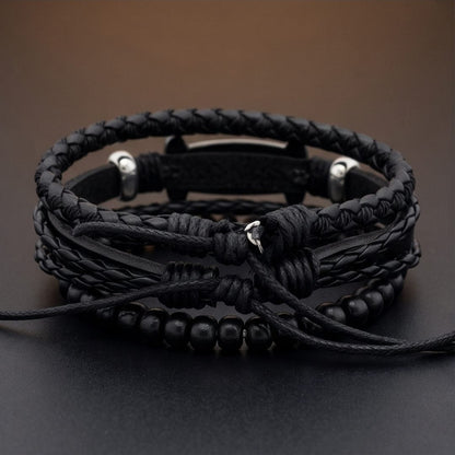 THE MEN THING Leather Bracelet OCEAN COMMAND - 3Pcs Genuine Leather Adjustable Bracelets Set for Men & Boys