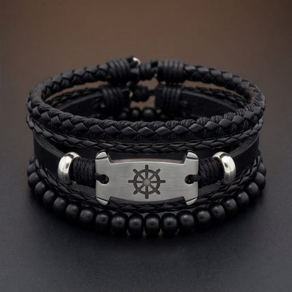THE MEN THING Leather Bracelet OCEAN COMMAND - 3Pcs Genuine Leather Adjustable Bracelets Set for Men & Boys