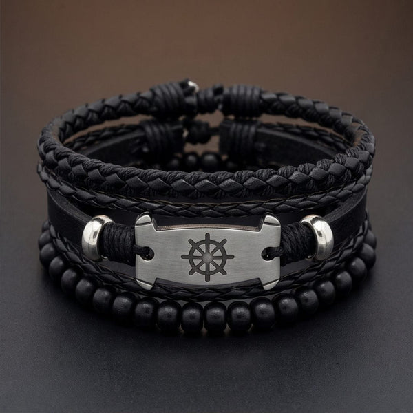 OCEAN COMMAND - 3Pcs Genuine Leather Adjustable Bracelets Set for Men & Boys