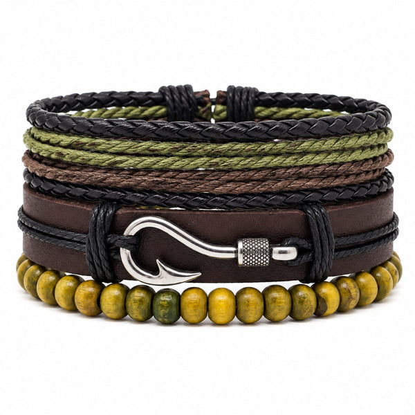 OLIVE HOOK STACK - 3Pcs Genuine Leather Adjustable Bracelets Set for Men & Boys