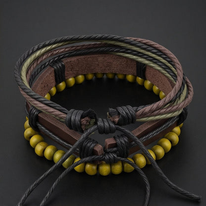 THE MEN THING Leather Bracelet OLIVE HOOK STACK - 3Pcs Genuine Leather Adjustable Bracelets Set for Men & Boys