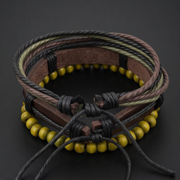 OLIVE HOOK STACK - 3Pcs Genuine Leather Adjustable Bracelets Set for Men & Boys
