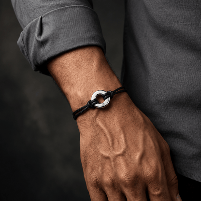 THE MEN THING Leather Bracelet OMEN LINK - Pure Stainless Steel Adjustable Bracelet for Men & Boys