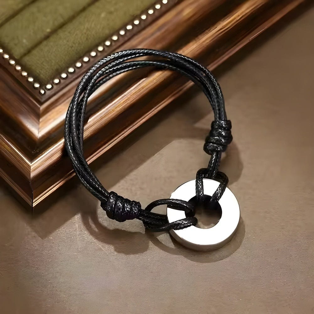 THE MEN THING Leather Bracelet OMEN LINK - Pure Stainless Steel Alloy Adjustable Bracelet for Men & Boys