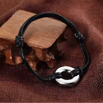 THE MEN THING Leather Bracelet OMEN LINK - Pure Stainless Steel Alloy Adjustable Bracelet for Men & Boys