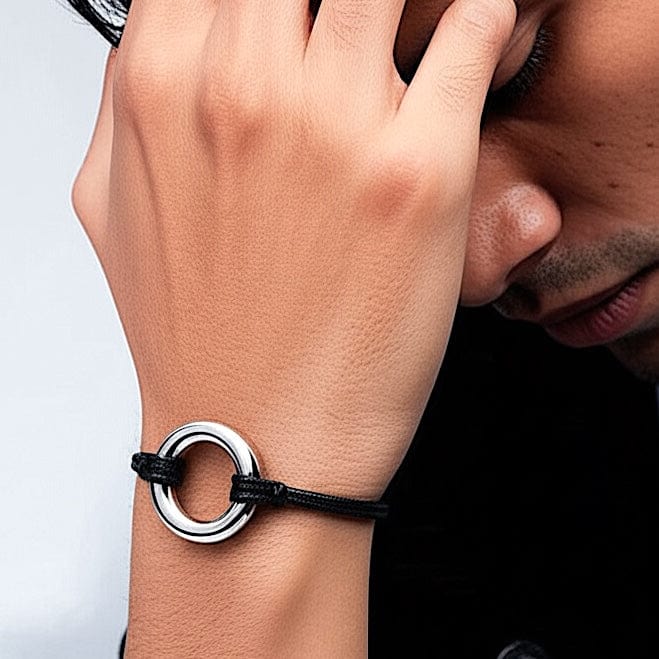 THE MEN THING Leather Bracelet OMEN LINK - Pure Stainless Steel Alloy Adjustable Bracelet for Men & Boys