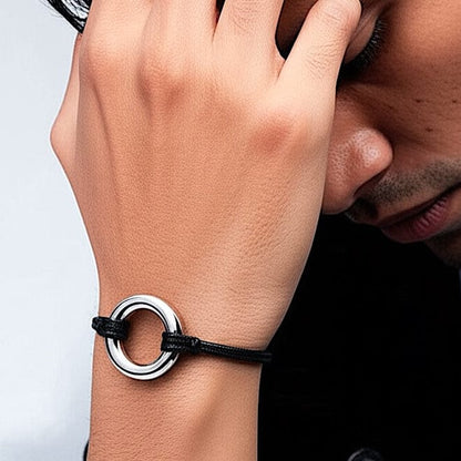 THE MEN THING Leather Bracelet OMEN LINK - Pure Stainless Steel Alloy Adjustable Bracelet for Men & Boys
