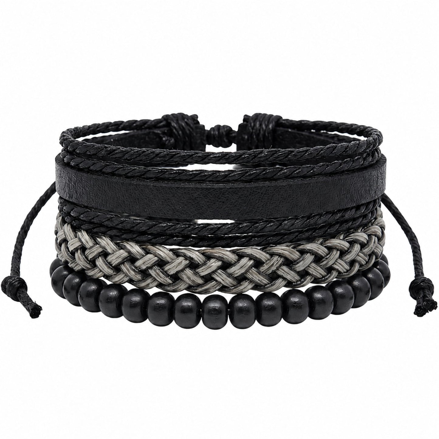 THE MEN THING Leather Bracelet ONYX WEAVE - 3Pcs Genuine Leather Adjustable Bracelets Set for Men & Boys