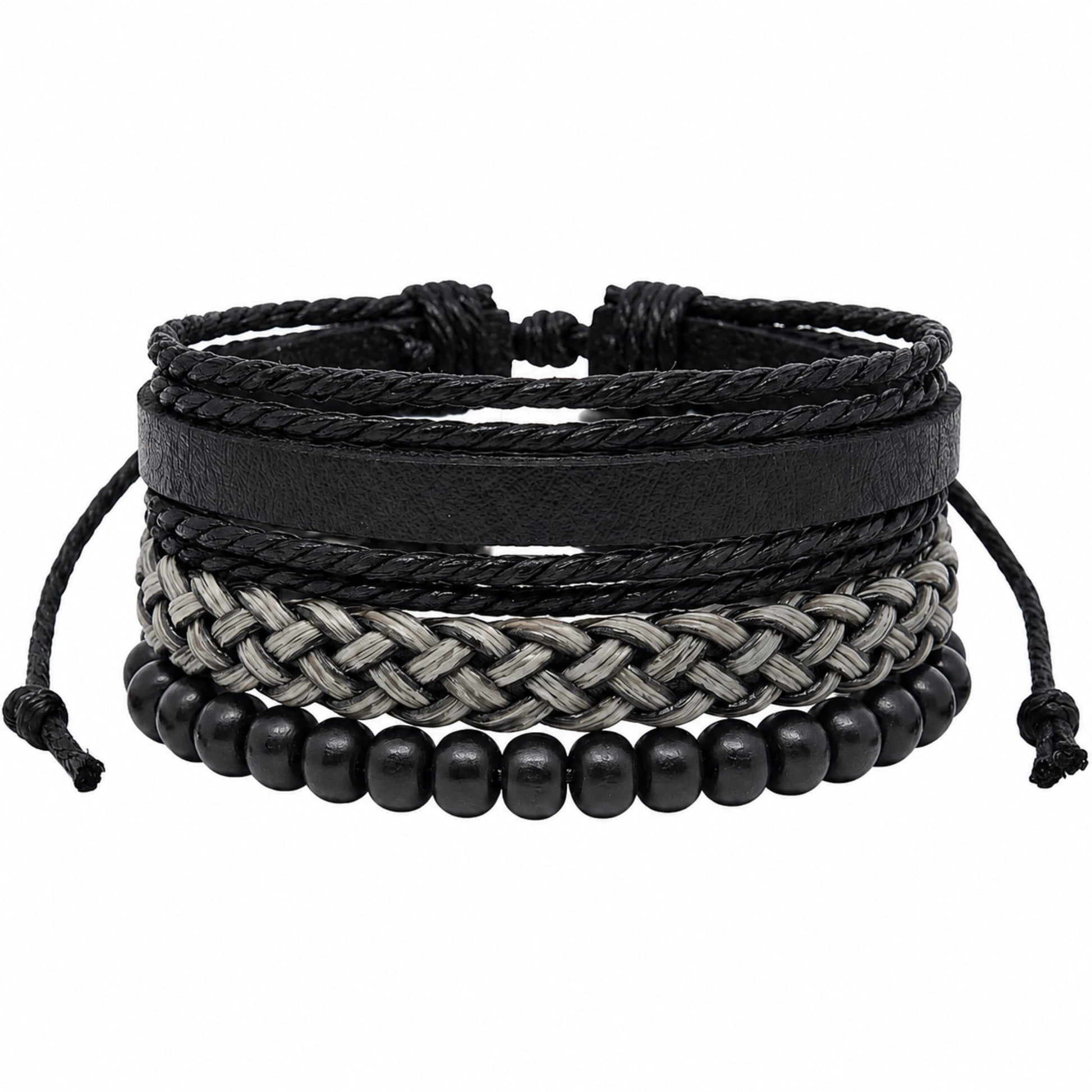 THE MEN THING Leather Bracelet ONYX WEAVE - 3Pcs Genuine Leather Adjustable Bracelets Set for Men & Boys