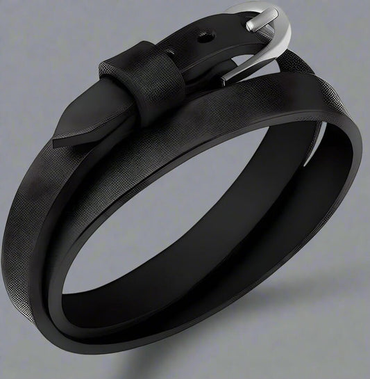 THE MEN THING Leather Bracelet OUTBACK BLACK - Genuine Leather Adjustable Cuff Bracelet with Stainless Steel Hook for Men & Boys