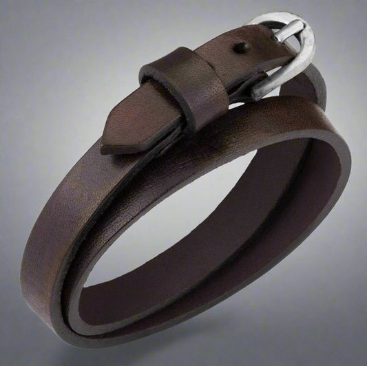 THE MEN THING Leather Bracelet OUTBACK BROWN - Genuine Leather Adjustable Cuff Bracelet with Stainless Steel Hook for Men & Boys