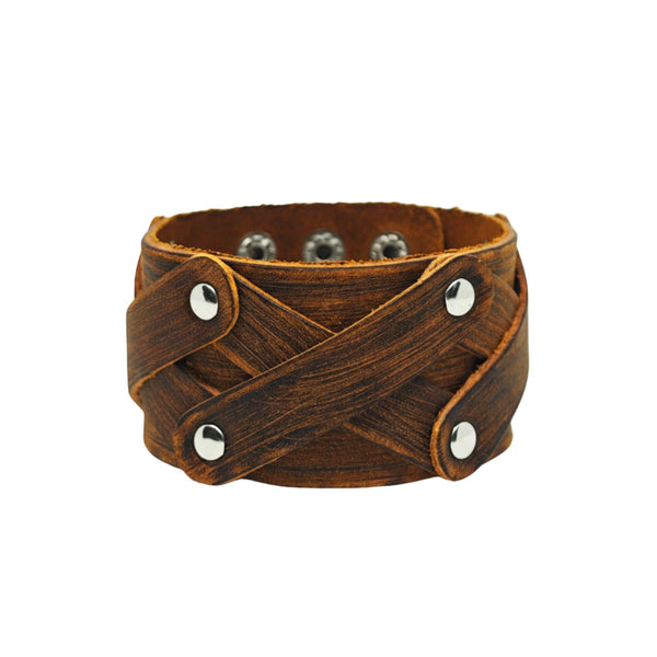OUTLAW CRISS - 40mm Brown Genuine Leather Adjustable Bracelet for Men & Boys (9.5 inch)