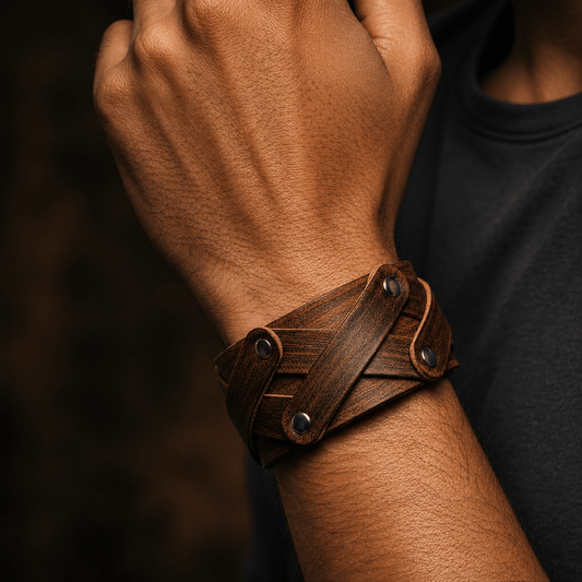 THE MEN THING Leather Bracelet OUTLAW CRISS - 40mm Brown Genuine Leather Adjustable Bracelet for Men & Boys (9.5 inch)