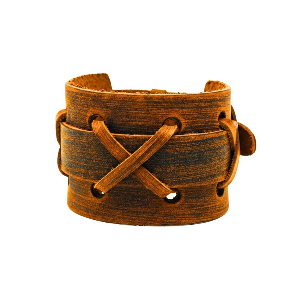 THE MEN THING Leather Bracelet OUTLAW RIDGE - 51mm Brown Genuine Leather Adjustable Bracelet for Men & Boys (10.2 inch)