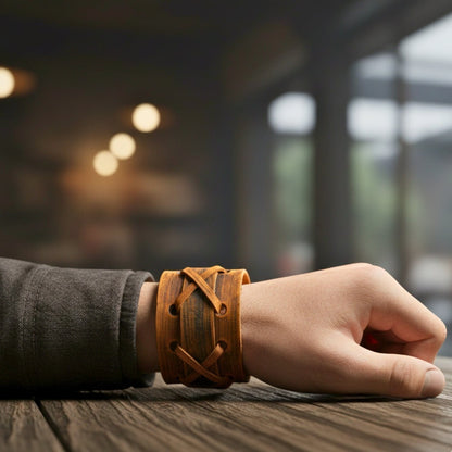 THE MEN THING Leather Bracelet OUTLAW RIDGE - 51mm Brown Genuine Leather Adjustable Bracelet for Men & Boys (10.2 inch)