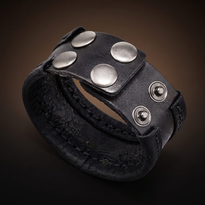 THE MEN THING Leather Bracelet OUTLAW WRAP BLACK - Genuine Braided Leather Bracelet Set for Men & Boys (8 inch)