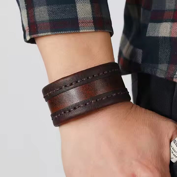 OUTLAW WRAP BROWN - Genuine Braided Leather Bracelet Set for Men & Boys (8 inch)