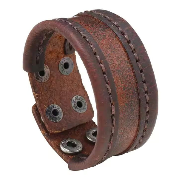 OUTLAW WRAP BROWN - Genuine Braided Leather Bracelet Set for Men & Boys (8 inch)