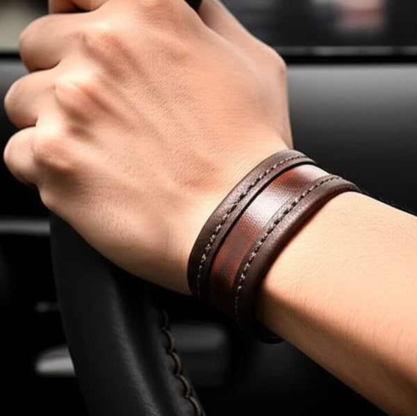 OUTLAW WRAP BROWN - Genuine Braided Leather Bracelet Set for Men & Boys (8 inch)