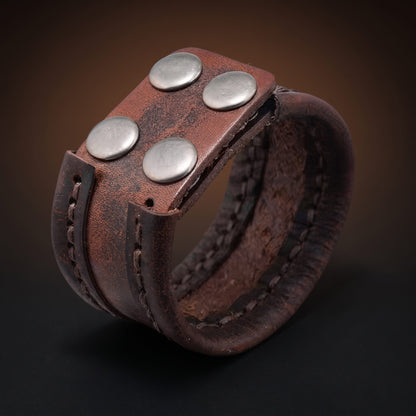 THE MEN THING Leather Bracelet OUTLAW WRAP BROWN - Genuine Braided Leather Bracelet Set for Men & Boys (8 inch)
