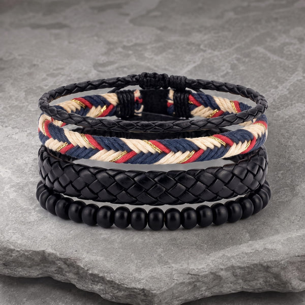 PATRIOT BRAID - 3Pcs Genuine Leather Adjustable Bracelets Set for Men & Boys