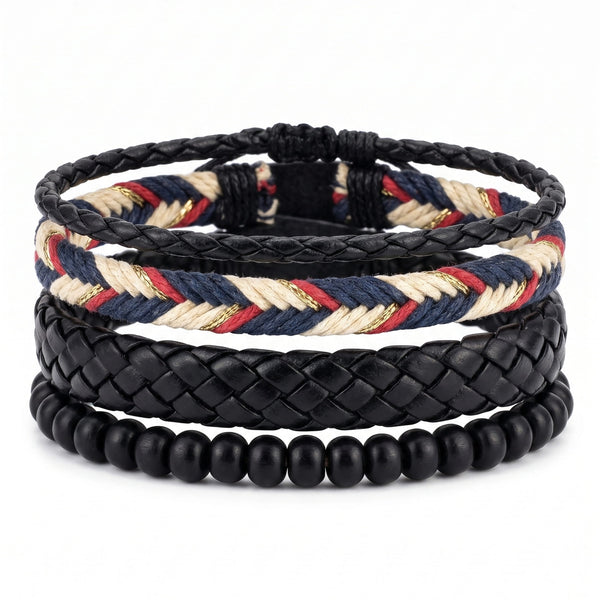PATRIOT BRAID - 3Pcs Genuine Leather Adjustable Bracelets Set for Men & Boys