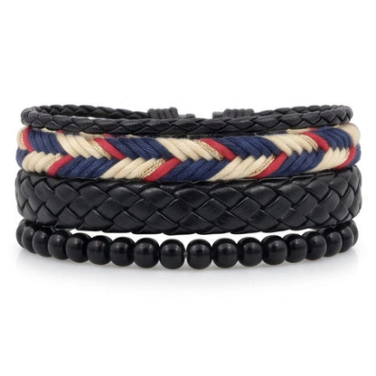 THE MEN THING Leather Bracelet PATRIOT BRAID - 3Pcs Genuine Leather Adjustable Bracelets Set for Men & Boys